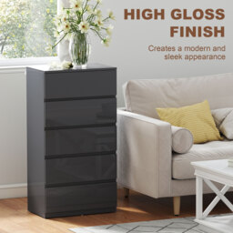 HOMCOM High Gloss Chest of Drawers, 5-Drawer Storage Cabinets, Modern Dresser, Storage Drawer Unit for Bedroom - Aosom UK - thumbnail 5