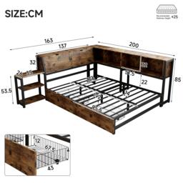 Classic Double Bed with 2 Underbed Drawers, Sturdy Storage Bed with Built‑In Bedside Storage, 200L x 136.5W x 85H cm, Rustic Brown - Aosom UK - thumbnail 3