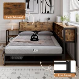 Classic Double Bed with 2 Underbed Drawers, Sturdy Storage Bed with Built‑In Bedside Storage, 200L x 136.5W x 85H cm, Rustic Brown - Aosom UK - thumbnail 5