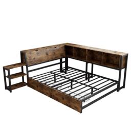 Classic Double Bed with 2 Underbed Drawers, Sturdy Storage Bed with Built‑In Bedside Storage, 200L x 136.5W x 85H cm, Rustic Brown - Aosom UK - thumbnail 2