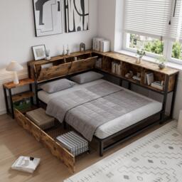 Classic Double Bed with 2 Underbed Drawers, Sturdy Storage Bed with Built‑In Bedside Storage, 200L x 136.5W x 85H cm, Rustic Brown - Aosom UK - thumbnail 6