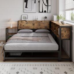 Classic Double Bed with 2 Underbed Drawers, Sturdy Storage Bed with Built‑In Bedside Storage, 200L x 136.5W x 85H cm, Rustic Brown - Aosom UK