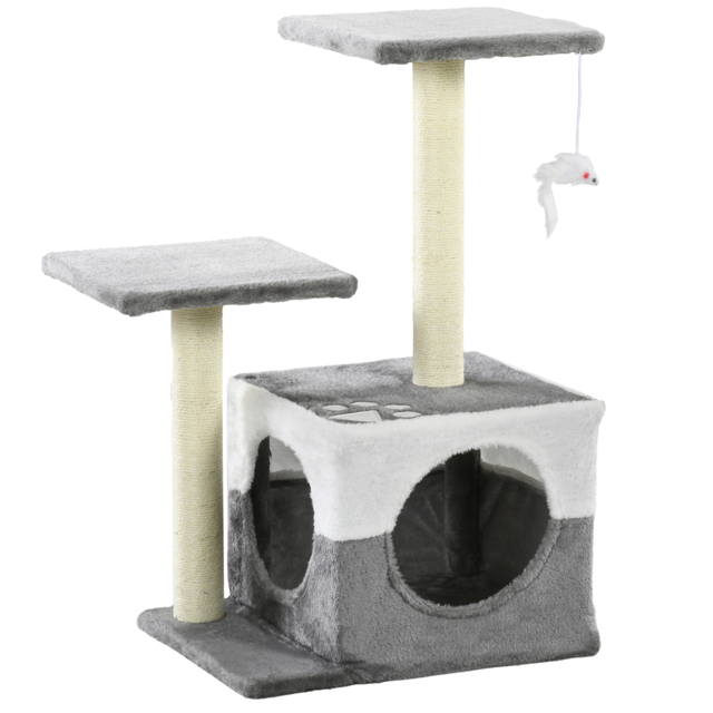 PawHut Deluxe Cat Climber: Sisal Scratching Posts, Cosy Condo, Elevated Perches & Playful Mouse, Sleek Grey - Aosom UK - image 1