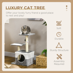 PawHut Deluxe Cat Climber: Sisal Scratching Posts, Cosy Condo, Elevated Perches & Playful Mouse, Sleek Grey - Aosom UK - thumbnail 4