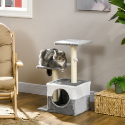 PawHut Deluxe Cat Climber: Sisal Scratching Posts, Cosy Condo, Elevated Perches & Playful Mouse, Sleek Grey - Aosom UK - thumbnail 2