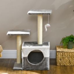 PawHut Deluxe Cat Climber: Sisal Scratching Posts, Cosy Condo, Elevated Perches & Playful Mouse, Sleek Grey - Aosom UK - thumbnail 9