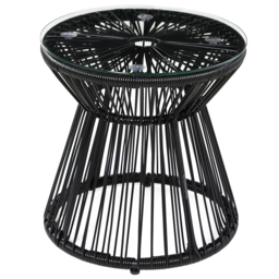 Outsunny Round End Table, Rattan Side Table, Hollow Drum Design Coffee Table w/ Glass Tabletop for Patio, Garden, Balcony Black - thumbnail 1