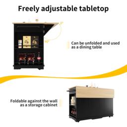 Stylish Kitchen Island with Foldable Worktop and Dining Extension, Space-Saving Dining Cart for Cosy Flats, 151.5L x 60W x 91.5H cm, Black - Aosom UK - thumbnail 5