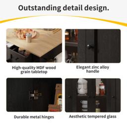 Stylish Kitchen Island with Foldable Worktop and Dining Extension, Space-Saving Dining Cart for Cosy Flats, 151.5L x 60W x 91.5H cm, Black - Aosom UK - thumbnail 6