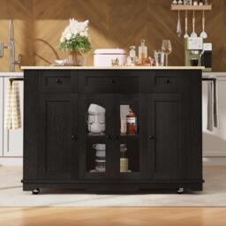 Stylish Kitchen Island with Foldable Worktop and Dining Extension, Space-Saving Dining Cart for Cosy Flats, 151.5L x 60W x 91.5H cm, Black - Aosom UK - thumbnail 7