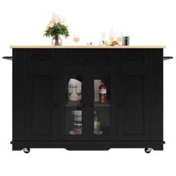 Stylish Kitchen Island with Foldable Worktop and Dining Extension, Space-Saving Dining Cart for Cosy Flats, 151.5L x 60W x 91.5H cm, Black - Aosom UK - thumbnail 9
