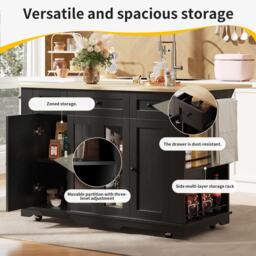 Stylish Kitchen Island with Foldable Worktop and Dining Extension, Space-Saving Dining Cart for Cosy Flats, 151.5L x 60W x 91.5H cm, Black - Aosom UK - thumbnail 4