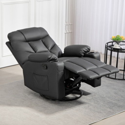 HOMCOM Manual Reclining Chair, Recliner Armchair with Swivel, Faux Leather, Footrest, Cup Holders, 86x93x102cm, Black - Aosom UK - thumbnail 8