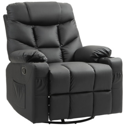 HOMCOM Manual Reclining Chair, Recliner Armchair with Swivel, Faux Leather, Footrest, Cup Holders, 86x93x102cm, Black - Aosom UK