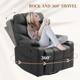 HOMCOM Manual Reclining Chair, Recliner Armchair with Swivel, Faux Leather, Footrest, Cup Holders, 86x93x102cm, Black - Aosom UK - thumbnail 5