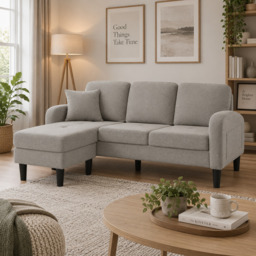 3-seater L-shaped Corner Sofa with Reversible Chaise and Soft Padded Seats, Sofa Bed with Plastic Legs, 166L x 118W x 77H cm, Gray - Aosom UK