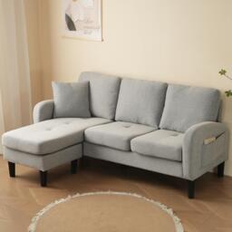 3-seater L-shaped Corner Sofa with Reversible Chaise and Soft Padded Seats, Sofa Bed with Plastic Legs, 166L x 118W x 77H cm, Gray - Aosom UK - thumbnail 4