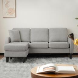 3-seater L-shaped Corner Sofa with Reversible Chaise and Soft Padded Seats, Sofa Bed with Plastic Legs, 166L x 118W x 77H cm, Gray - Aosom UK