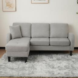3-seater L-shaped Corner Sofa with Reversible Chaise and Soft Padded Seats, Sofa Bed with Plastic Legs, 166L x 118W x 77H cm, Gray - Aosom UK - thumbnail 5