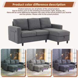 L-Shaped Corner Sofa with Hidden Storage and Side Pockets, Reversible Sectional Couch with Sturdy Wooden Frame, 180L x 120W x 72H cm, Gray - Aosom UK - thumbnail 5