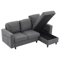 L-Shaped Corner Sofa with Hidden Storage and Side Pockets, Reversible Sectional Couch with Sturdy Wooden Frame, 180L x 120W x 72H cm, Gray - Aosom UK - thumbnail 2