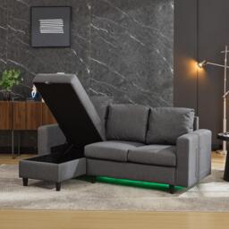 L-Shaped Corner Sofa with Hidden Storage and Side Pockets, Reversible Sectional Couch with Sturdy Wooden Frame, 180L x 120W x 72H cm, Gray - Aosom UK - thumbnail 8