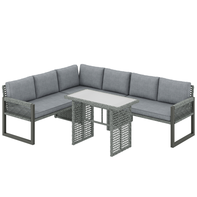 Outsunny 6 Seater Rattan Garden Furniture Set with 3 Loveseats, Table, Patio Rattan Furniture Corner Sofa Set, Grey - image 1