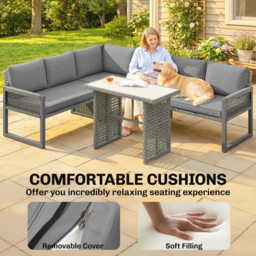 Outsunny 6 Seater Rattan Garden Furniture Set with 3 Loveseats, Table, Patio Rattan Furniture Corner Sofa Set, Grey - thumbnail 6