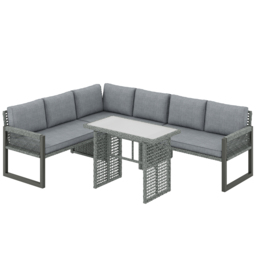 Outsunny 6 Seater Rattan Garden Furniture Set with 3 Loveseats, Table, Patio Rattan Furniture Corner Sofa Set, Grey - thumbnail 1