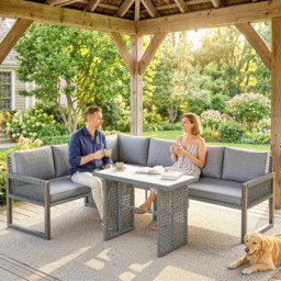 Outsunny 6 Seater Rattan Garden Furniture Set with 3 Loveseats, Table, Patio Rattan Furniture Corner Sofa Set, Grey - thumbnail 9