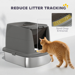 PawHut Large Stainless Steel Litter Box, Enclosed Metal Cat Litter Tray with Scoop, Deodoriser Bag, Front-Entry and Top-Exit - thumbnail 6