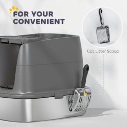 PawHut Large Stainless Steel Litter Box, Enclosed Metal Cat Litter Tray with Scoop, Deodoriser Bag, Front-Entry and Top-Exit - thumbnail 7