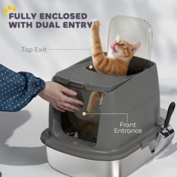 PawHut Large Stainless Steel Litter Box, Enclosed Metal Cat Litter Tray with Scoop, Deodoriser Bag, Front-Entry and Top-Exit - thumbnail 5