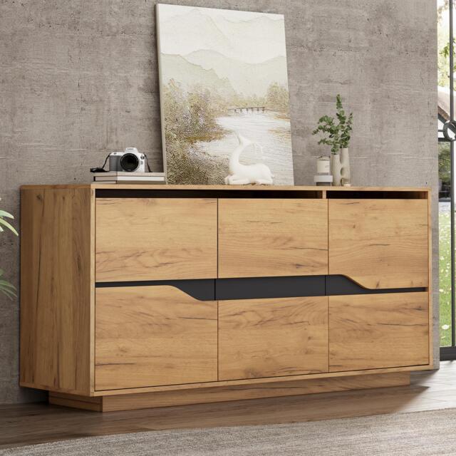 Modern Storage Cabinet with Soft-Close Hinges & Adjustable Shelves, Multifunctional Sideboard for Living Areas, 140L x 40W x 70H cm, Wood - Aosom UK - image 1