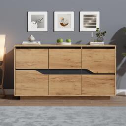 Modern Storage Cabinet with Soft-Close Hinges & Adjustable Shelves, Multifunctional Sideboard for Living Areas, 140L x 40W x 70H cm, Wood - Aosom UK - thumbnail 6