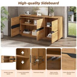 Modern Storage Cabinet with Soft-Close Hinges & Adjustable Shelves, Multifunctional Sideboard for Living Areas, 140L x 40W x 70H cm, Wood - Aosom UK - thumbnail 5