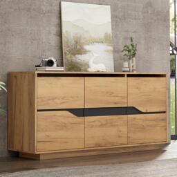 Modern Storage Cabinet with Soft-Close Hinges & Adjustable Shelves, Multifunctional Sideboard for Living Areas, 140L x 40W x 70H cm, Wood - Aosom UK