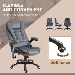 Vinsetto 6-Points Massage Office Chair, Executive Office Chair, Reclining Office Chair w/ Velvet-Feel Fabric, 360° Swivel Wheels, Grey - Aosom UK - thumbnail 8