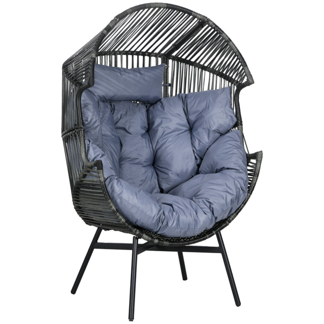 Outsunny PE Rattan Leisure Chair with 14cm Thick Seat Cushion, Steel Frame Garden Egg Chair with Comfortable Headrest, Adjustable Feet, Mixed Grey - image 1