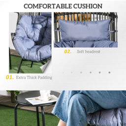 Outsunny PE Rattan Leisure Chair with 14cm Thick Seat Cushion, Steel Frame Garden Egg Chair with Comfortable Headrest, Adjustable Feet, Mixed Grey - thumbnail 5