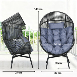 Outsunny PE Rattan Leisure Chair with 14cm Thick Seat Cushion, Steel Frame Garden Egg Chair with Comfortable Headrest, Adjustable Feet, Mixed Grey - thumbnail 3