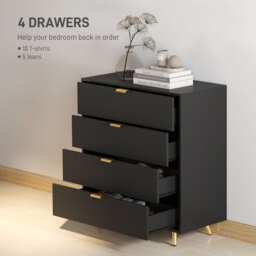 HOMCOM Bedroom Chest of Drawers with 4 Drawers, Fluted Dresser with Gold Tone Handles, Storage Cabinet for Bedroom, Living Room, Hallway, Entryway, Black - thumbnail 4
