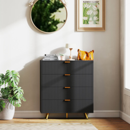 HOMCOM Bedroom Chest of Drawers with 4 Drawers, Fluted Dresser with Gold Tone Handles, Storage Cabinet for Bedroom, Living Room, Hallway, Entryway, Black - thumbnail 7
