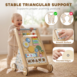AIYAPLAY Wooden Baby Walker, Toddler Push Along Walker with Speed Control, Activity Centre and 5 Blocks for 18 Months+, Natural - thumbnail 6
