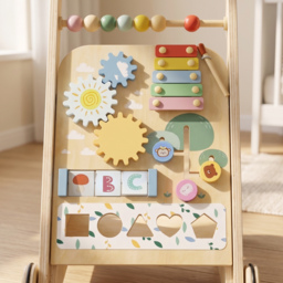 AIYAPLAY Wooden Baby Walker, Toddler Push Along Walker with Speed Control, Activity Centre and 5 Blocks for 18 Months+, Natural - thumbnail 9
