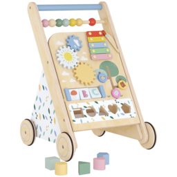 AIYAPLAY Wooden Baby Walker, Toddler Push Along Walker with Speed Control, Activity Centre and 5 Blocks for 18 Months+, Natural
