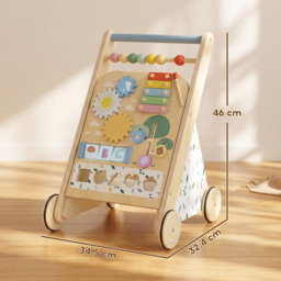 AIYAPLAY Wooden Baby Walker, Toddler Push Along Walker with Speed Control, Activity Centre and 5 Blocks for 18 Months+, Natural - thumbnail 3