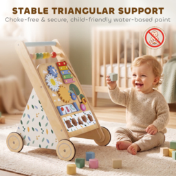 AIYAPLAY Wooden Baby Walker, Toddler Push Along Walker with Speed Control, Activity Centre and 5 Blocks for 18 Months+, Natural - thumbnail 7