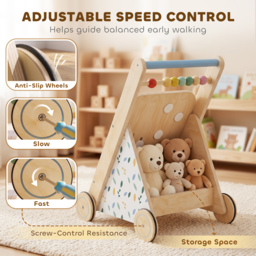 AIYAPLAY Wooden Baby Walker, Toddler Push Along Walker with Speed Control, Activity Centre and 5 Blocks for 18 Months+, Natural - thumbnail 4