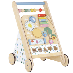 AIYAPLAY Wooden Baby Walker, Toddler Push Along Walker with Speed Control, Activity Centre and 5 Blocks for 18 Months+, Natural
